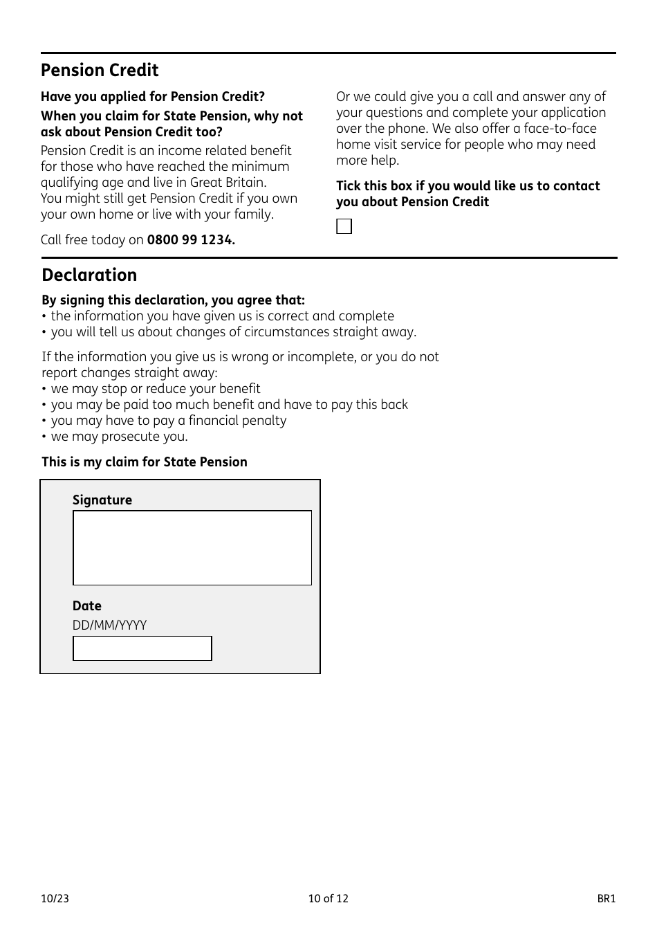 Form BR1 State Pension Claim - United Kingdom, Page 10