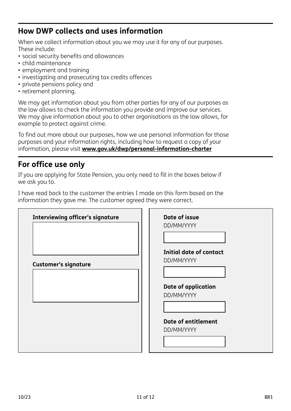 Form BR1 State Pension Claim - United Kingdom, Page 11