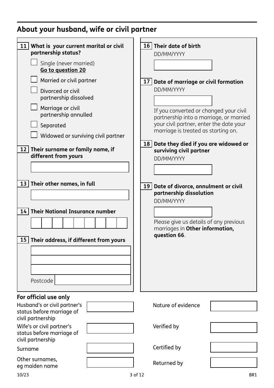 Form BR1 State Pension Claim - United Kingdom, Page 3