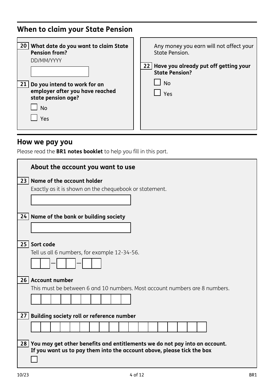 Form BR1 State Pension Claim - United Kingdom, Page 4