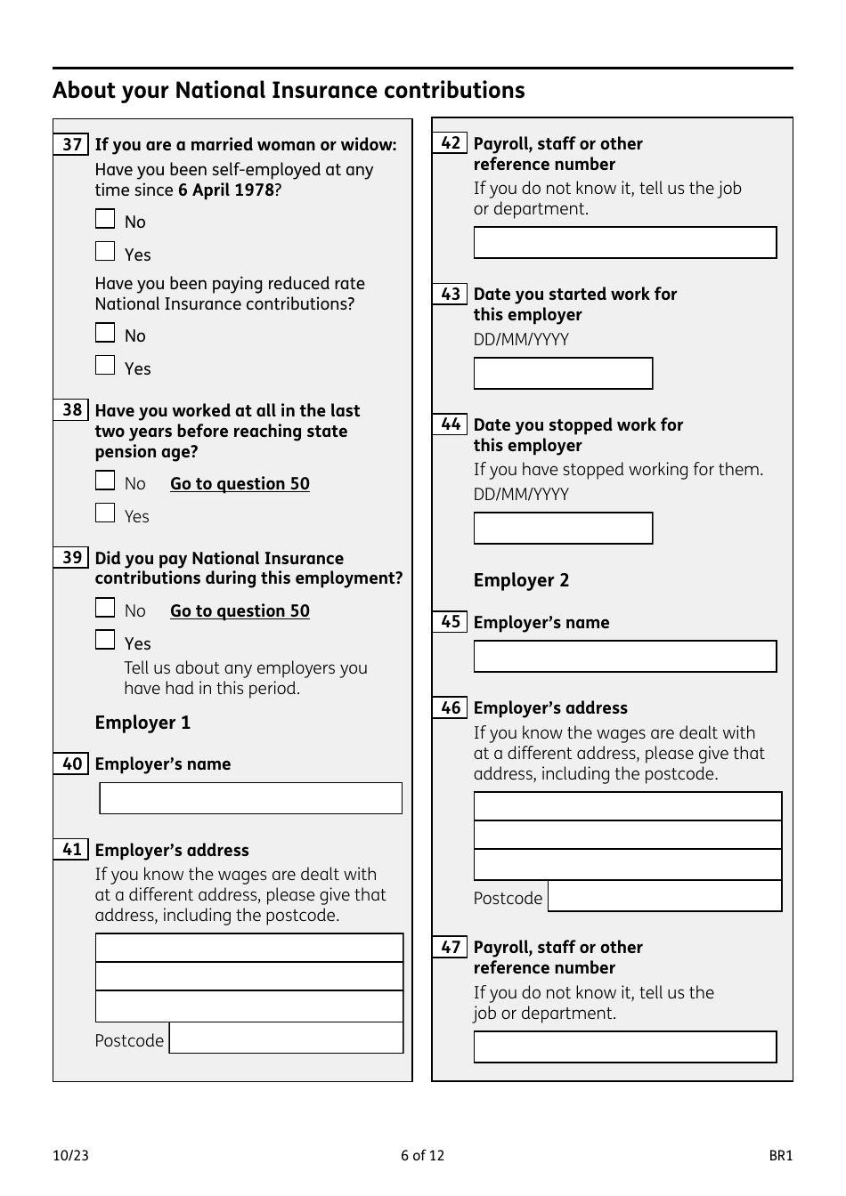 Form BR1 State Pension Claim - United Kingdom, Page 6