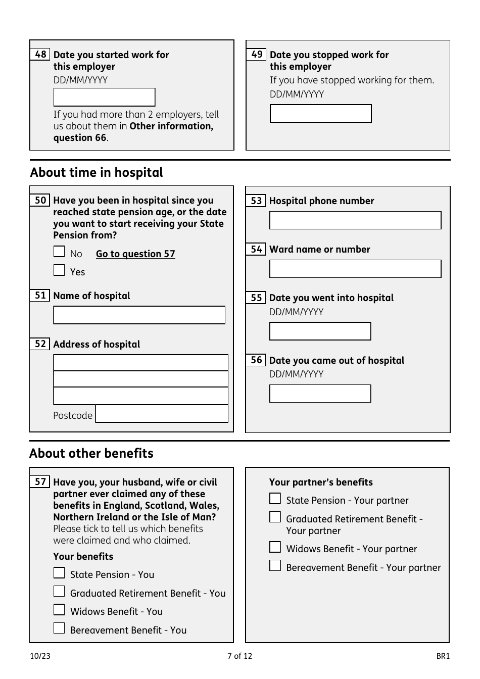 Form BR1 State Pension Claim - United Kingdom, Page 7