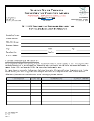 SCDCA Form PEO-05 Professional Employer Organization Continuing Education Compliance - South Carolina