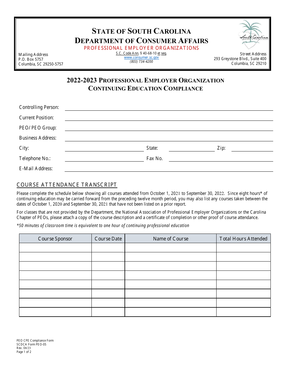 SCDCA Form PEO-05 Download Fillable PDF or Fill Online Professional ...