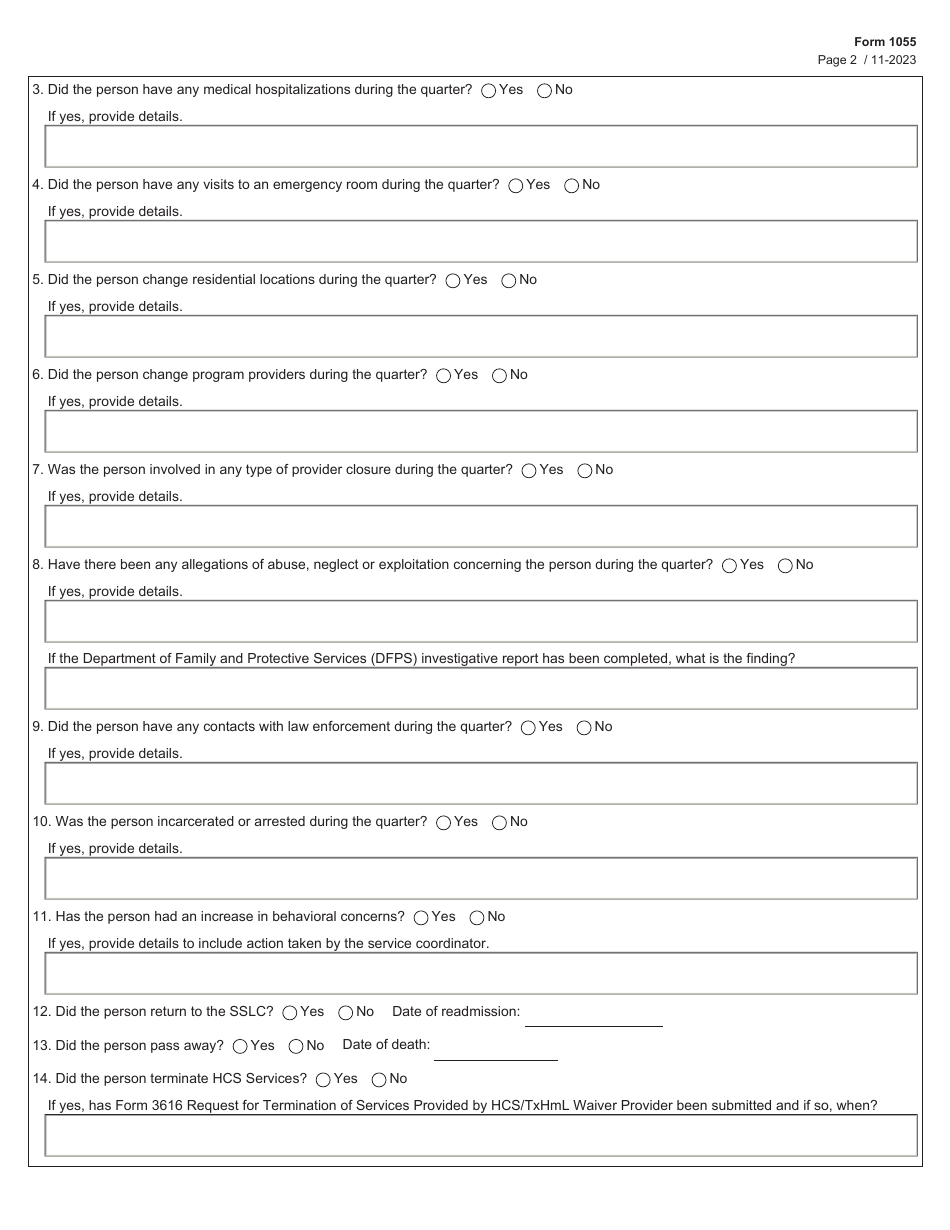 Form 1055 State Supported Living Center (Sslc) Transition Reporting - Texas, Page 2
