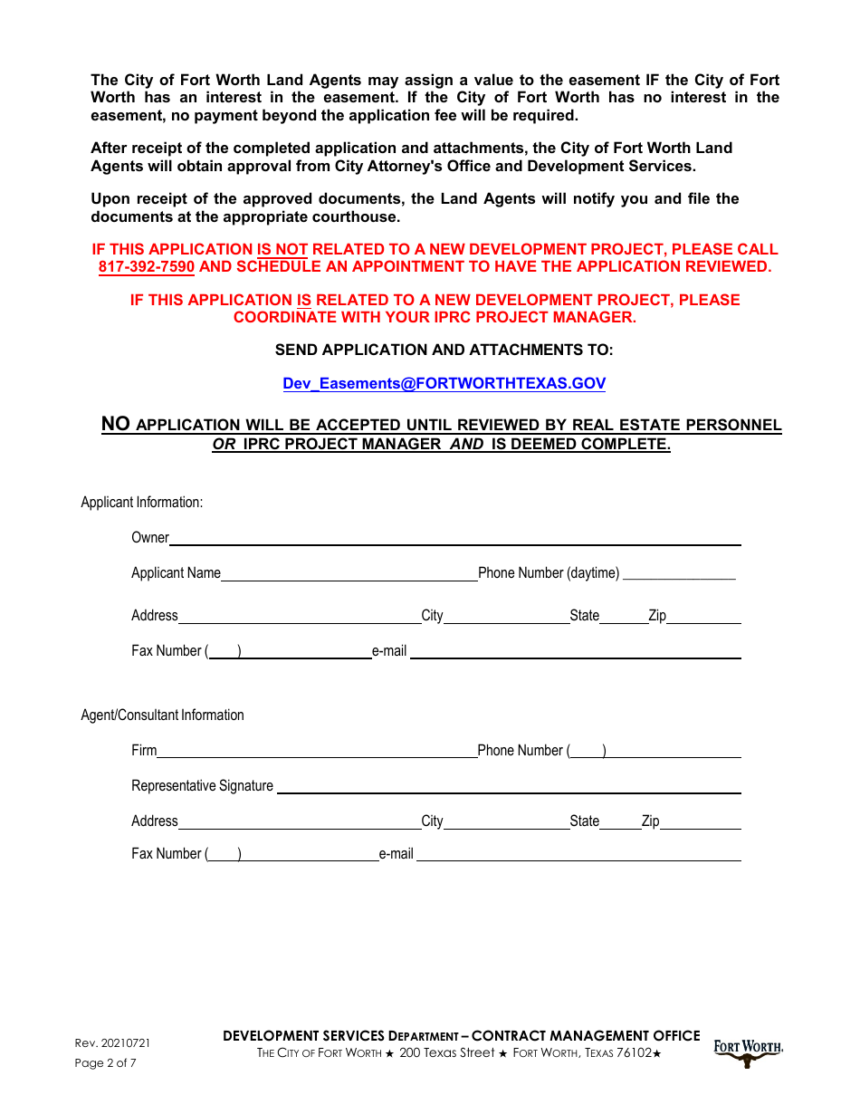 Application to Petition Abandonment or Vacation of Easement - City of Fort Worth, Texas, Page 2