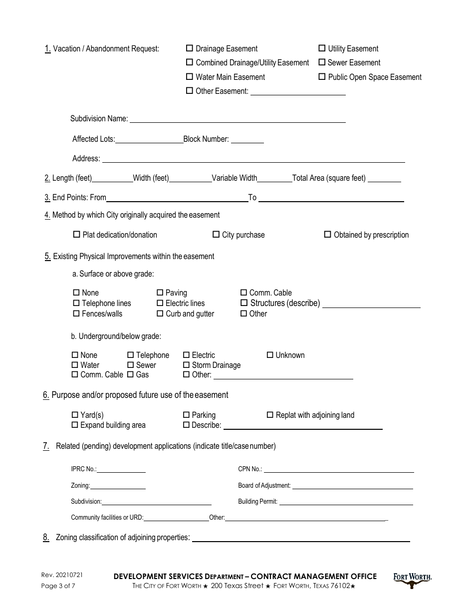 Application to Petition Abandonment or Vacation of Easement - City of Fort Worth, Texas, Page 3