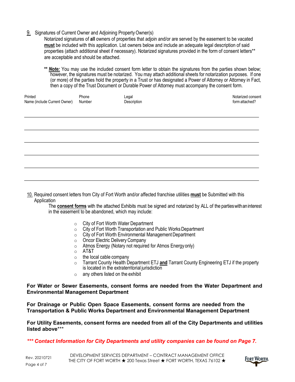 Application to Petition Abandonment or Vacation of Easement - City of Fort Worth, Texas, Page 4