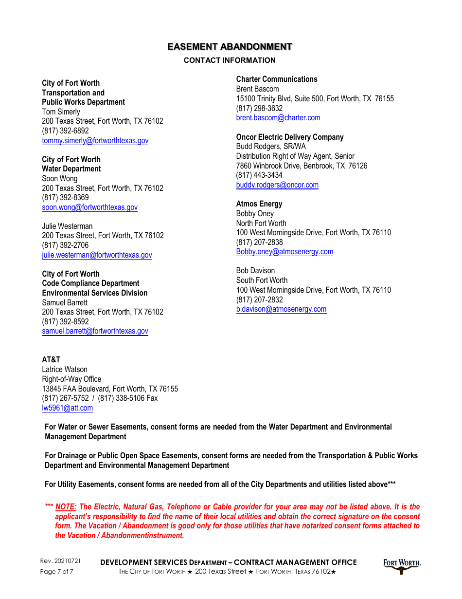 Application to Petition Abandonment or Vacation of Easement - City of Fort Worth, Texas, Page 7