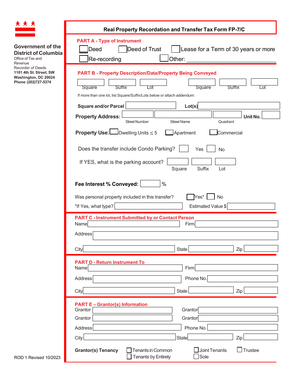 Form FP-7 / C (ROD1) Real Property Recordation and Transfer Tax Form - Washington, D.C., Page 5