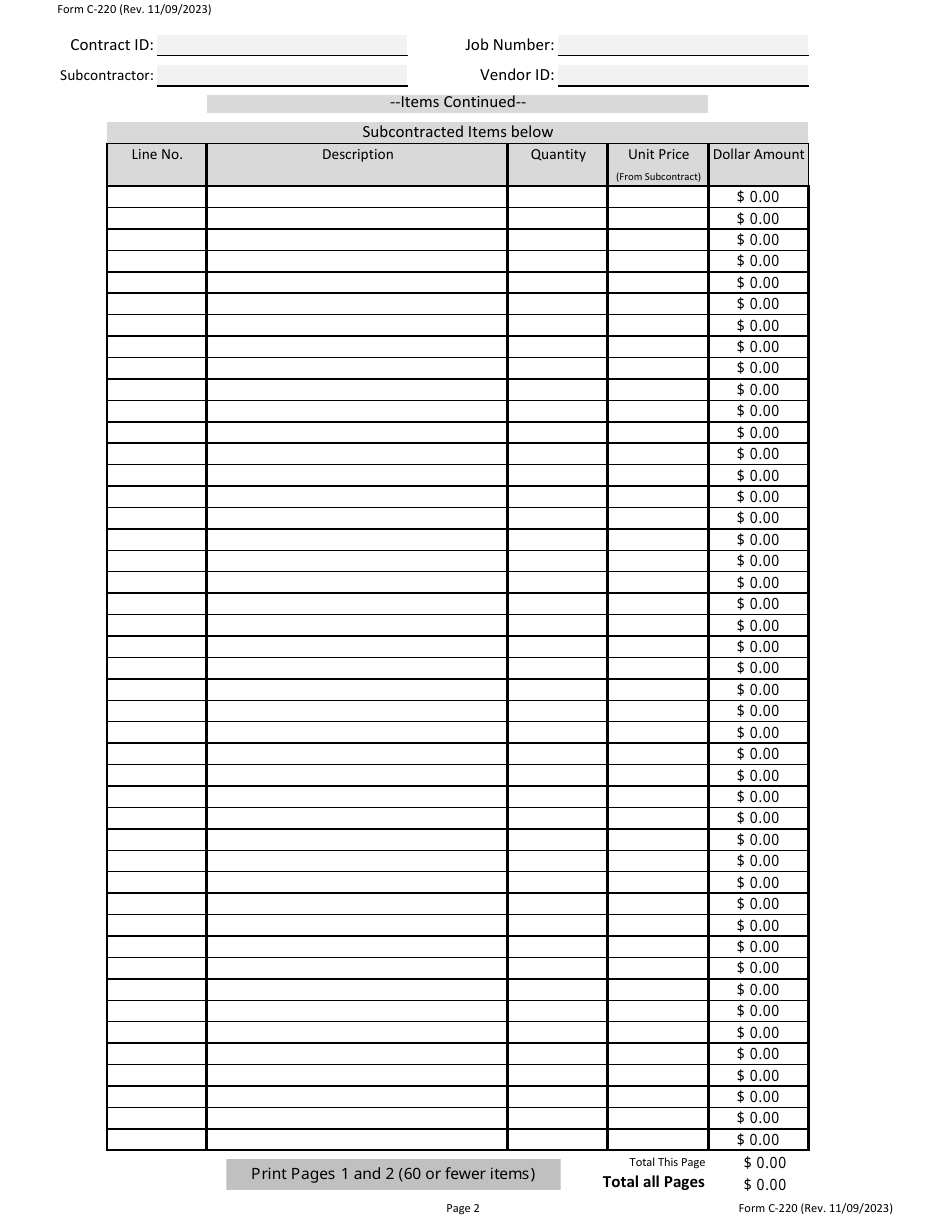 Form C-220 Request to Subcontract Work - Missouri, Page 3