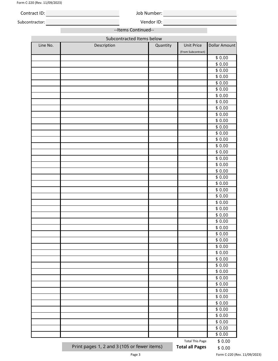 Form C-220 Request to Subcontract Work - Missouri, Page 4