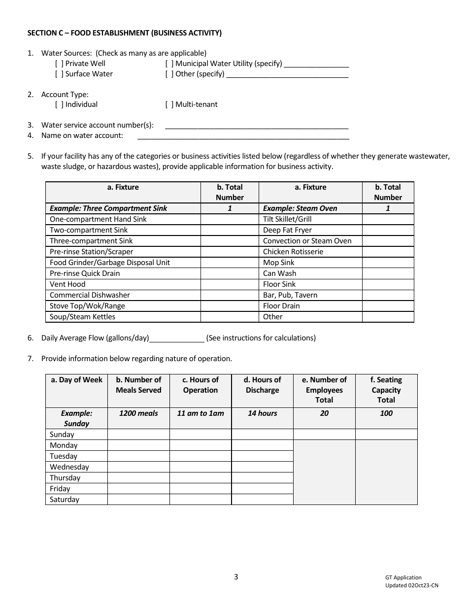Grease Trap / Interceptor Discharge Permit Application - Food Service Establishments - City of Fort Worth, Texas, Page 3