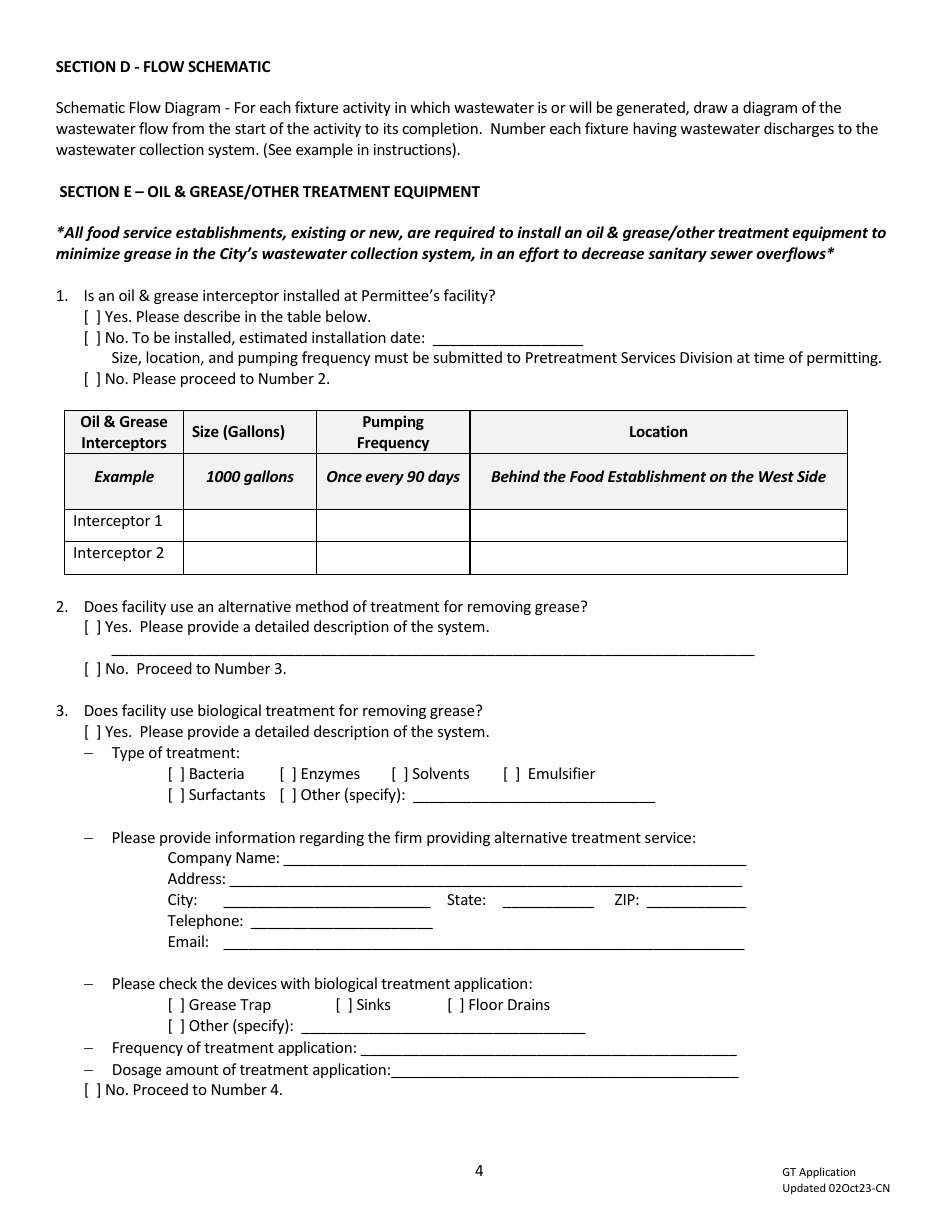 Grease Trap / Interceptor Discharge Permit Application - Food Service Establishments - City of Fort Worth, Texas, Page 4