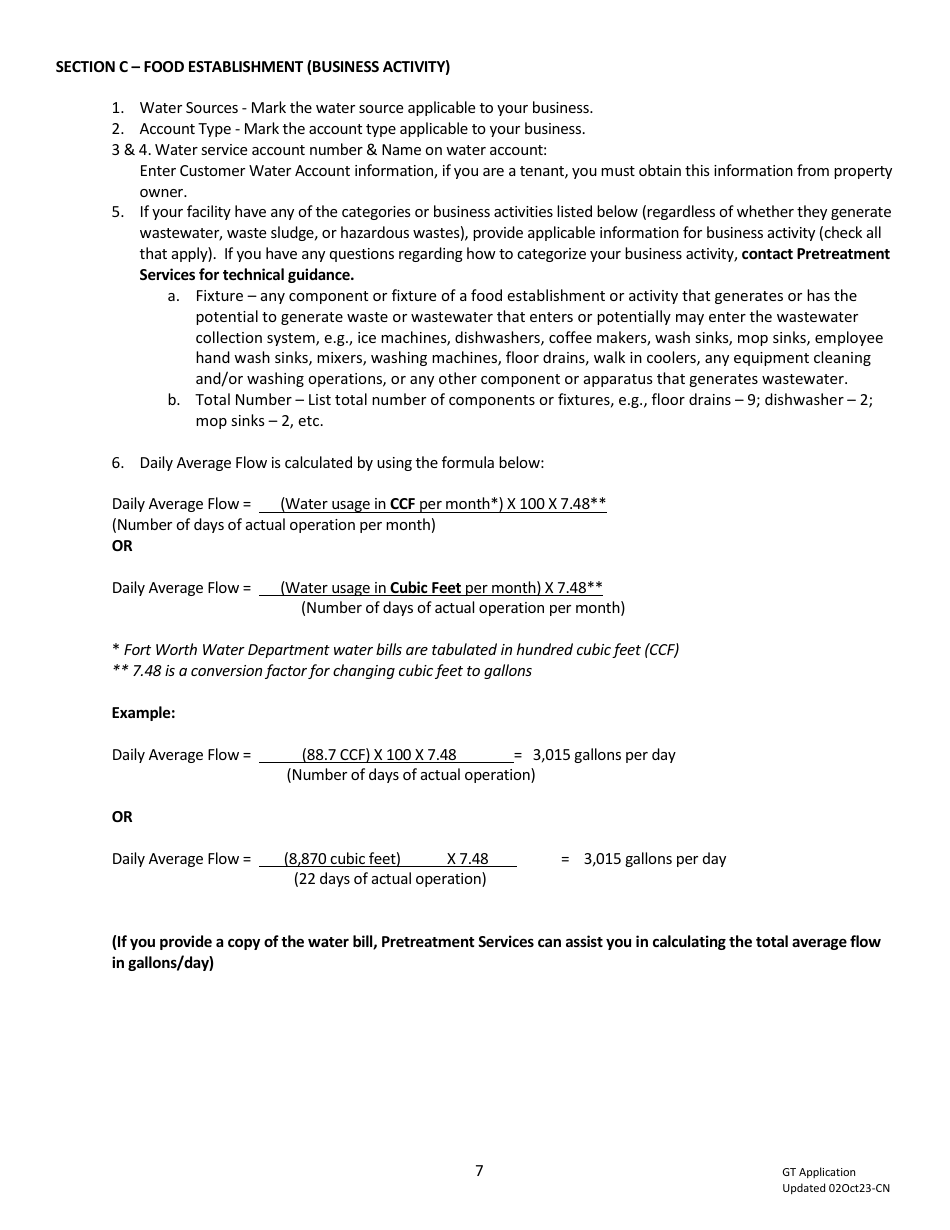 Grease Trap / Interceptor Discharge Permit Application - Food Service Establishments - City of Fort Worth, Texas, Page 7