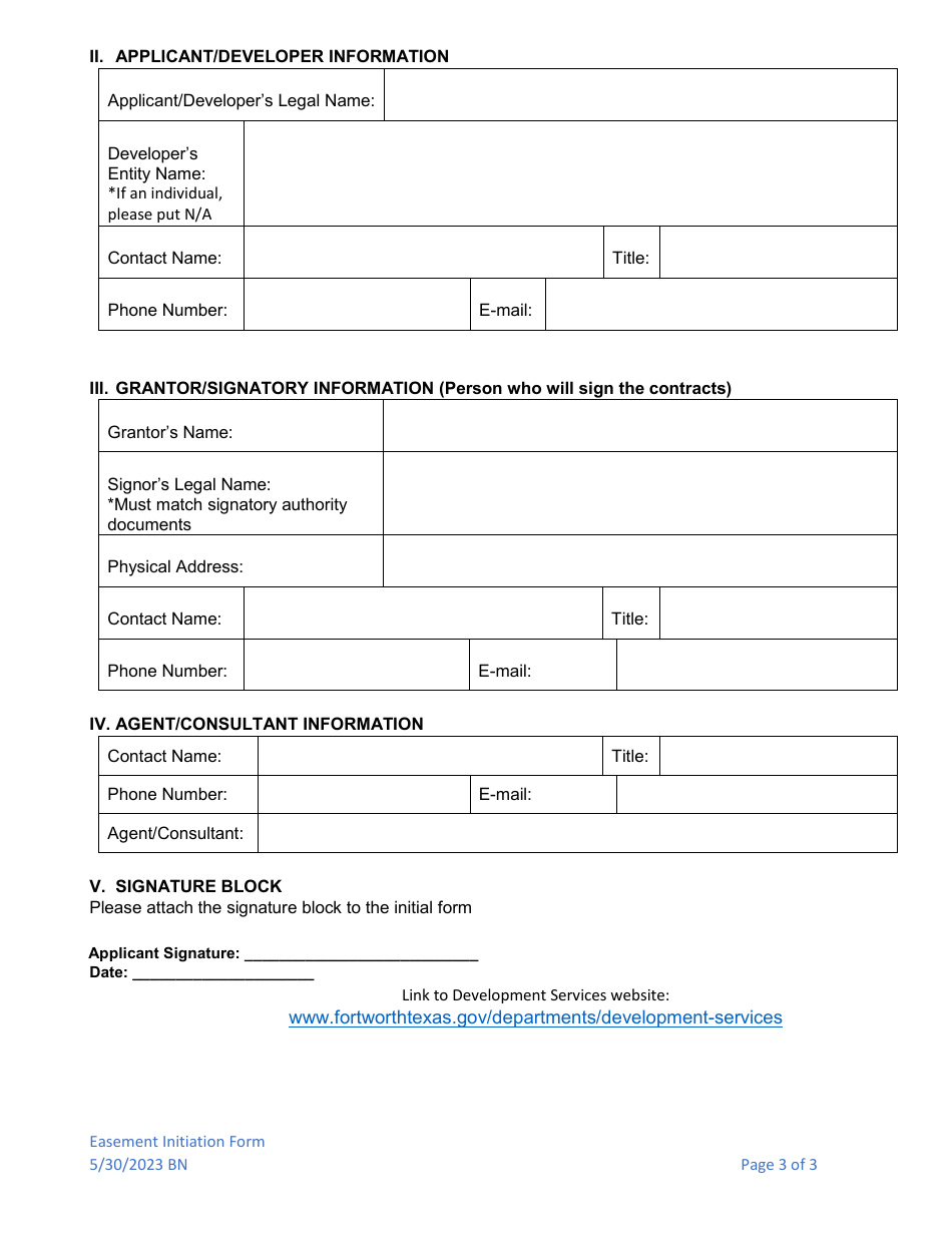 Developer Easement Initiation Form - City of Fort Worth, Texas, Page 3