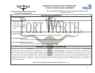 Document preview: Form CFW-8 Appendix A Engineer's Checklist for Stormwater Facility Maintenance Agreement - City of Fort Worth, Texas