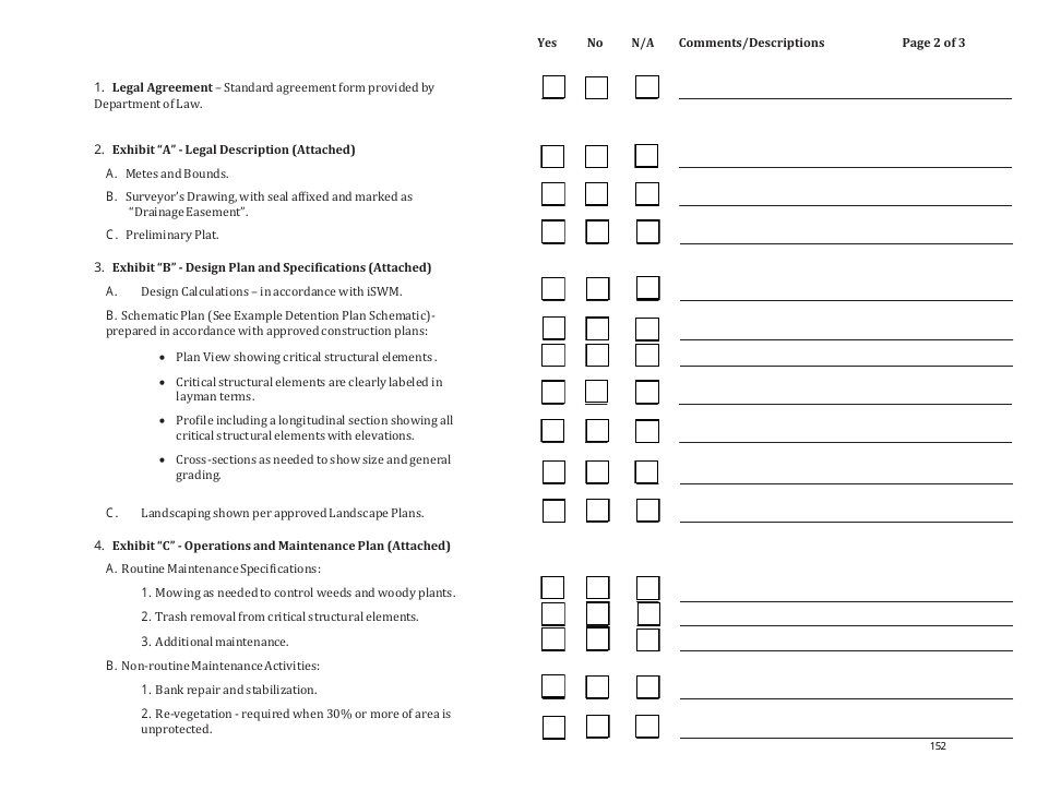 Form CFW-8 Appendix A Engineers Checklist for Stormwater Facility Maintenance Agreement - City of Fort Worth, Texas, Page 2