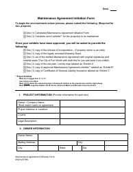 Maintenance Agreement Initiation Form - City of Fort Worth, Texas