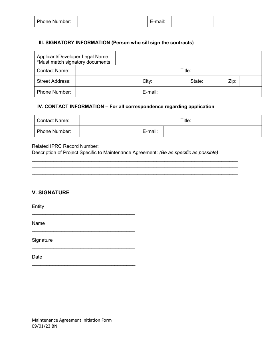 Maintenance Agreement Initiation Form - City of Fort Worth, Texas, Page 2