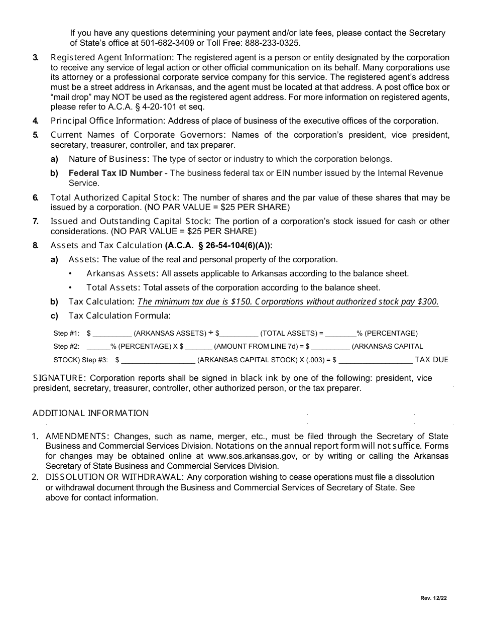Annual Corporation Franchise Tax Report - Arkansas, Page 3