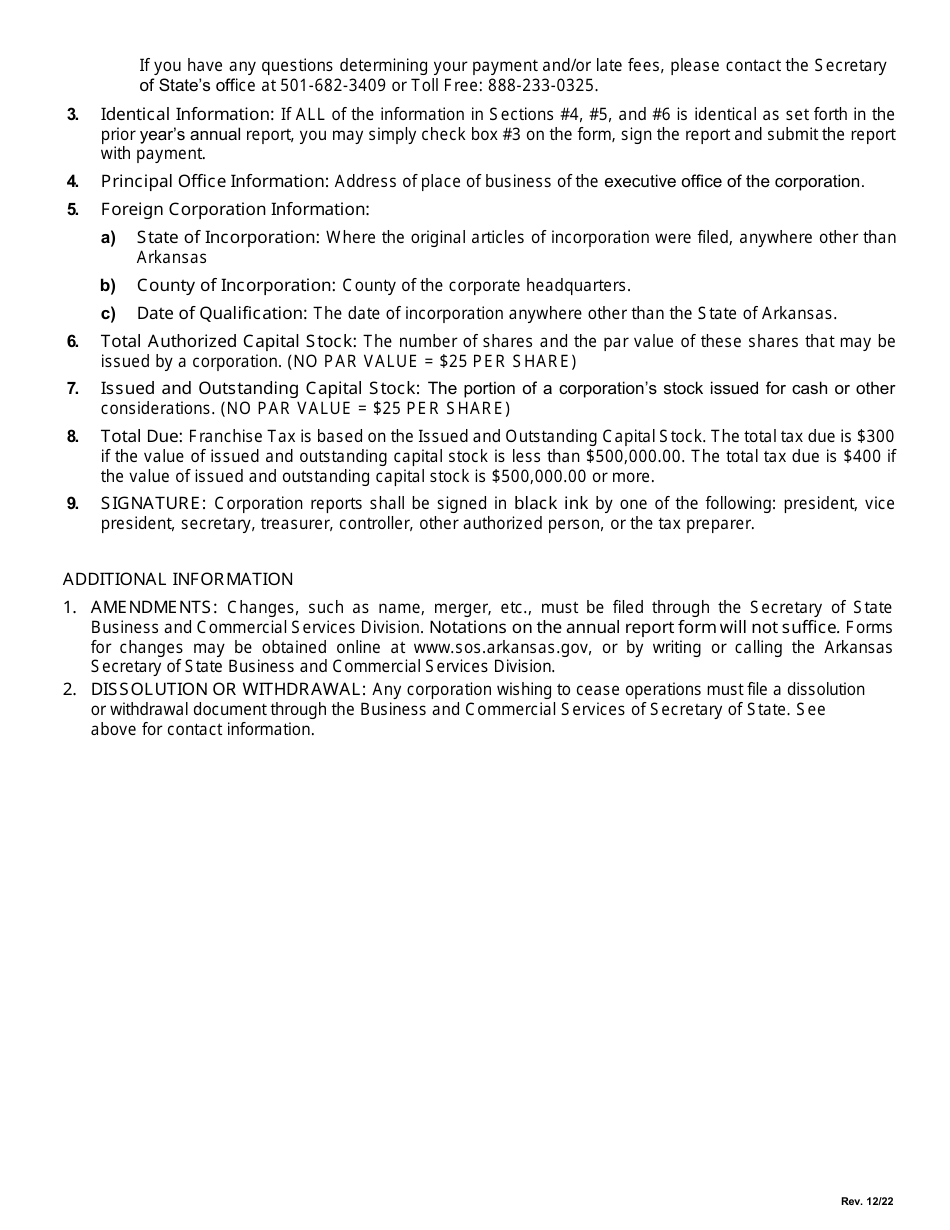 Annual Insurance Entities Franchise Tax Report - Authorized Capital Stock - Arkansas, Page 3