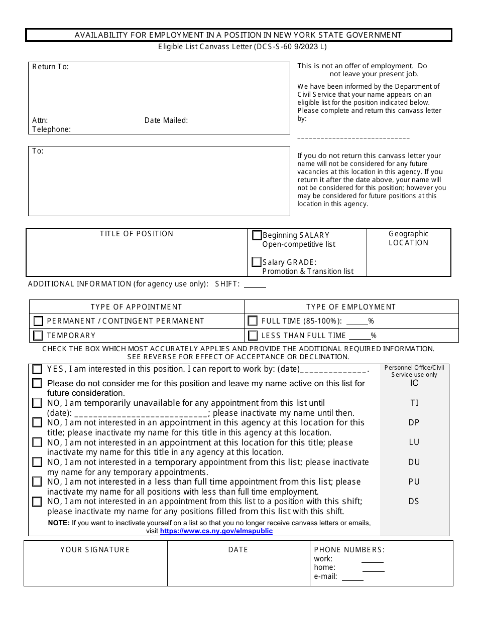 Form DCSS60 Download Fillable PDF or Fill Online Availability for