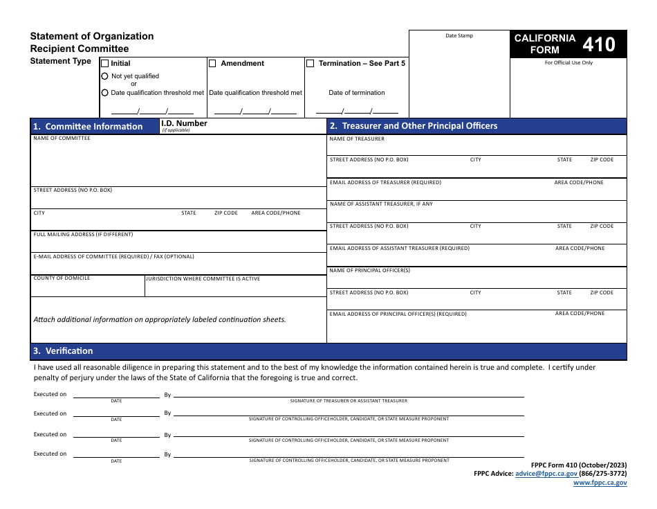 Fppc Form 410 Download Fillable Pdf Or Fill Online Statement Of 