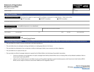 FPPC Form 410 Statement of Organization - California, Page 6