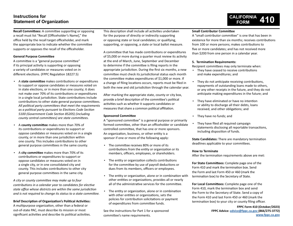 FPPC Form 410 Statement of Organization - California, Page 7