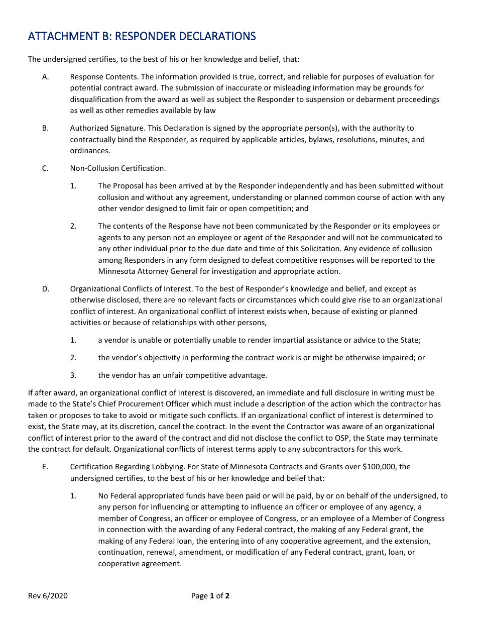 Attachment B Responder Declarations - Minnesota, Page 1