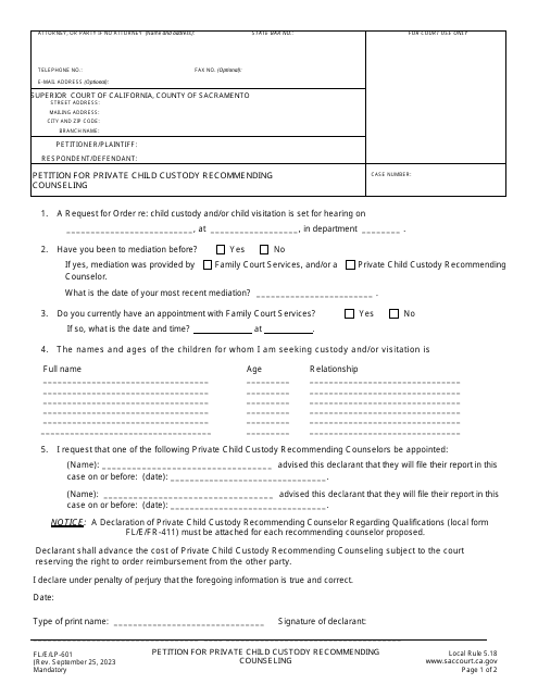 Form FL/E/FR-601  Printable Pdf