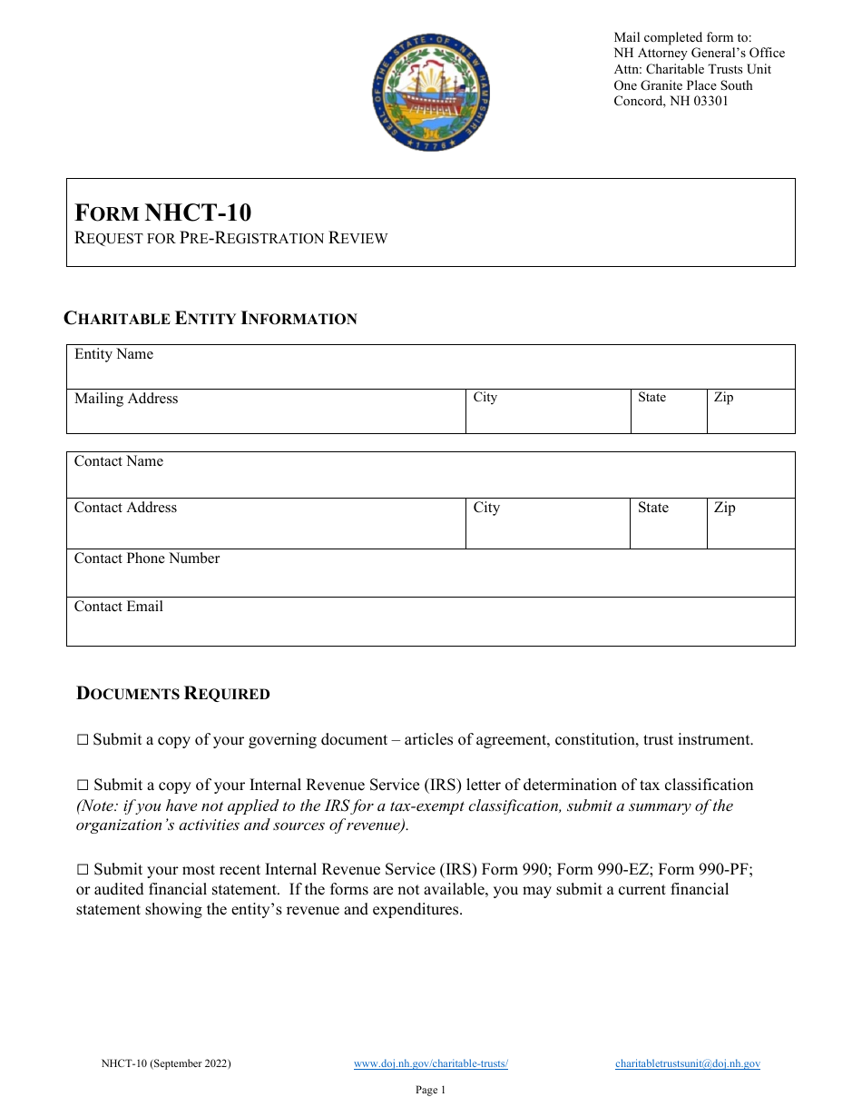 Form NHCT-10 - Fill Out, Sign Online and Download Printable PDF, New ...