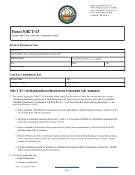 Form NHCT-15 Charitable Gift Annuity Certification