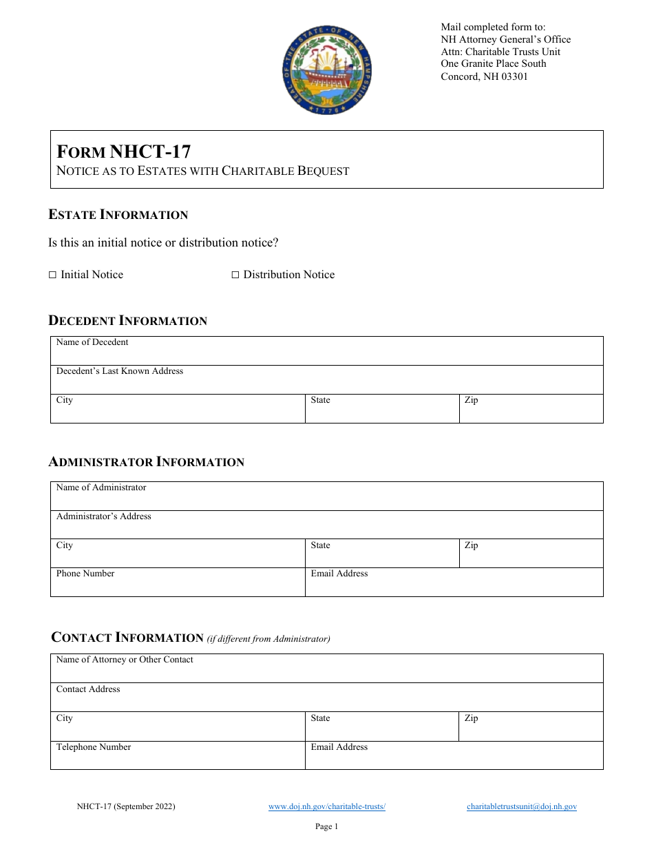 Bequeath Form Template.pdf Form NHCT-17 - Fill Out, Sign Online and Download Printable PDF, New ...
