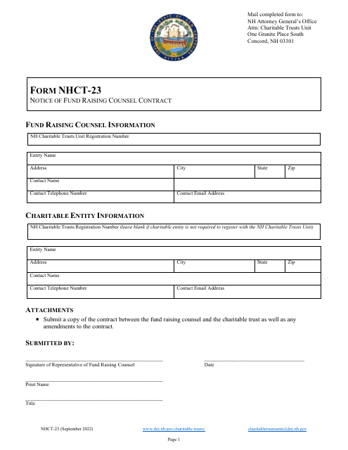 Form NHCT-23 Notice of Fund Raising Counsel Contract - New Hampshire