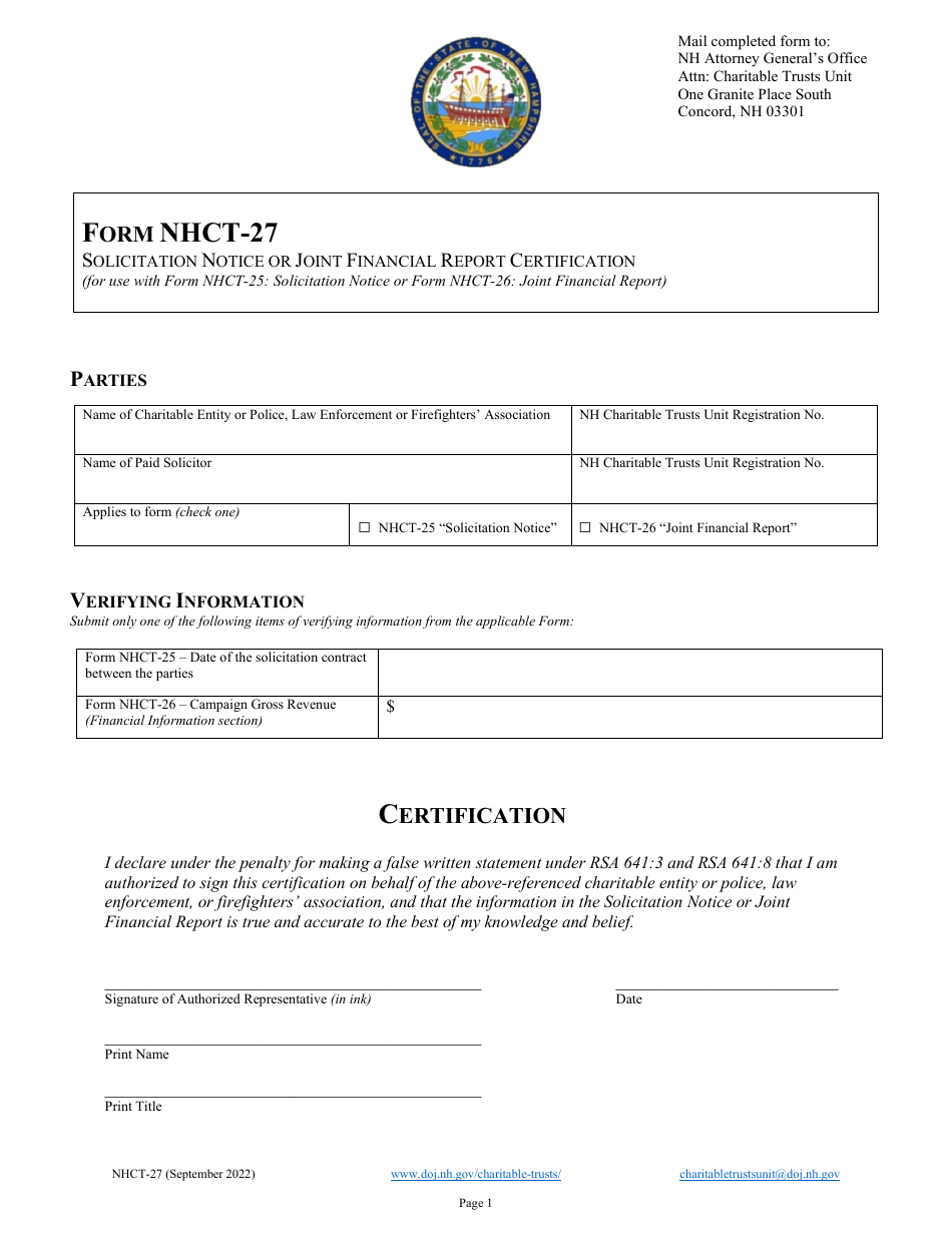 Form NHCT-27 Download Printable PDF or Fill Online Solicitation Notice ...