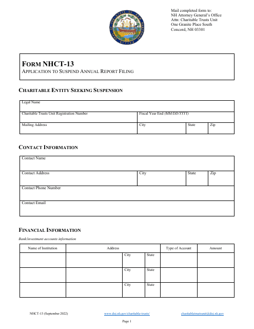 Form NHCT-13  Printable Pdf