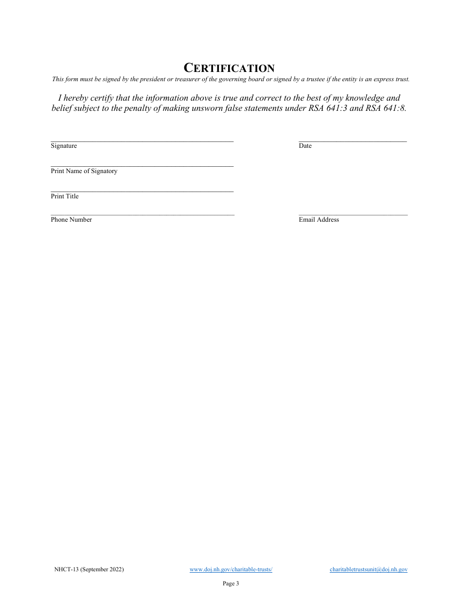 Form NHCT-13 Application to Suspend Annual Report Filing - New Hampshire, Page 3