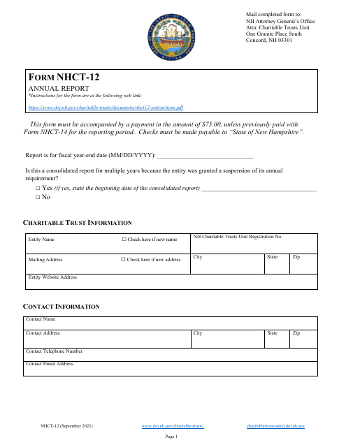 Form NHCT-12 Annual Report - New Hampshire