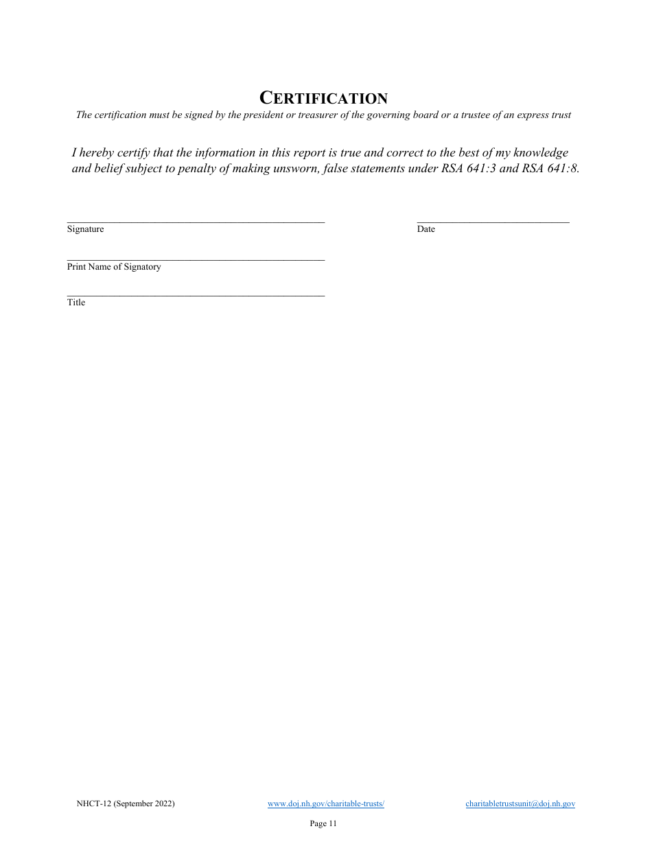 Form NHCT-12 Annual Report - New Hampshire, Page 11