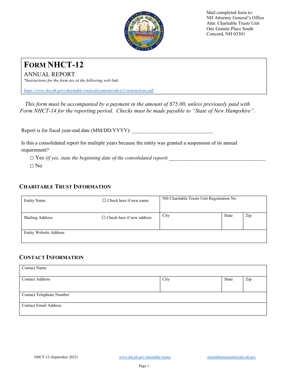 Form NHCT-12 Annual Report - New Hampshire, Page 1