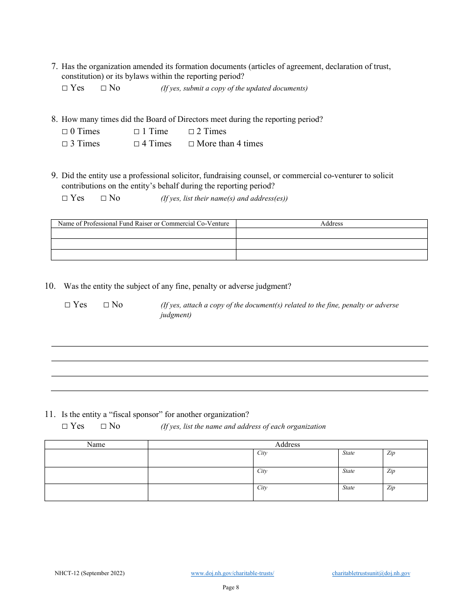 Form NHCT-12 Annual Report - New Hampshire, Page 8