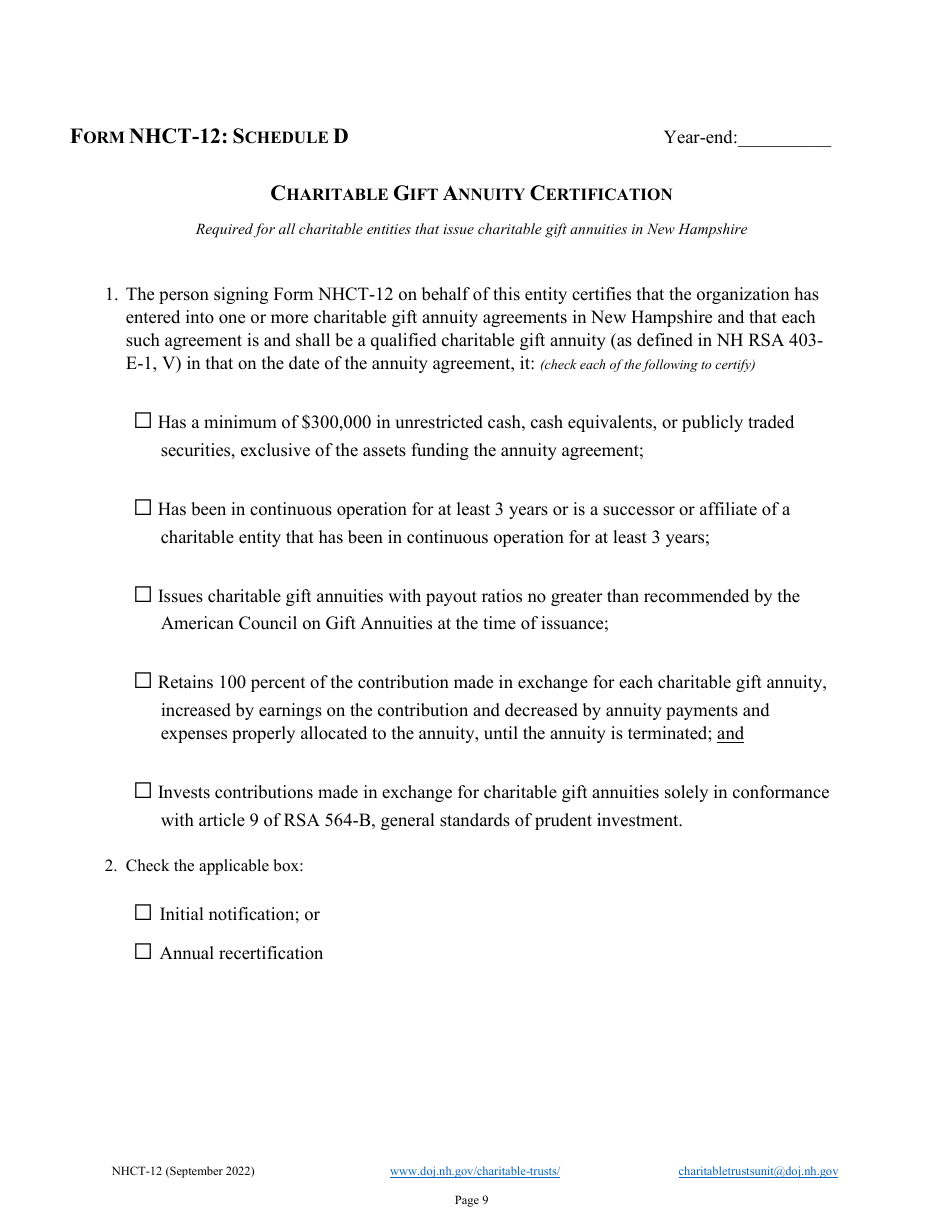 Form NHCT-12 Annual Report - New Hampshire, Page 9