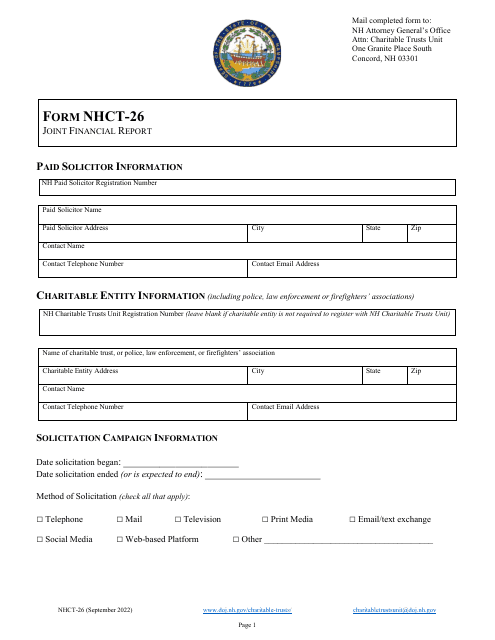 Form NHCT-26 Joint Financial Report - New Hampshire