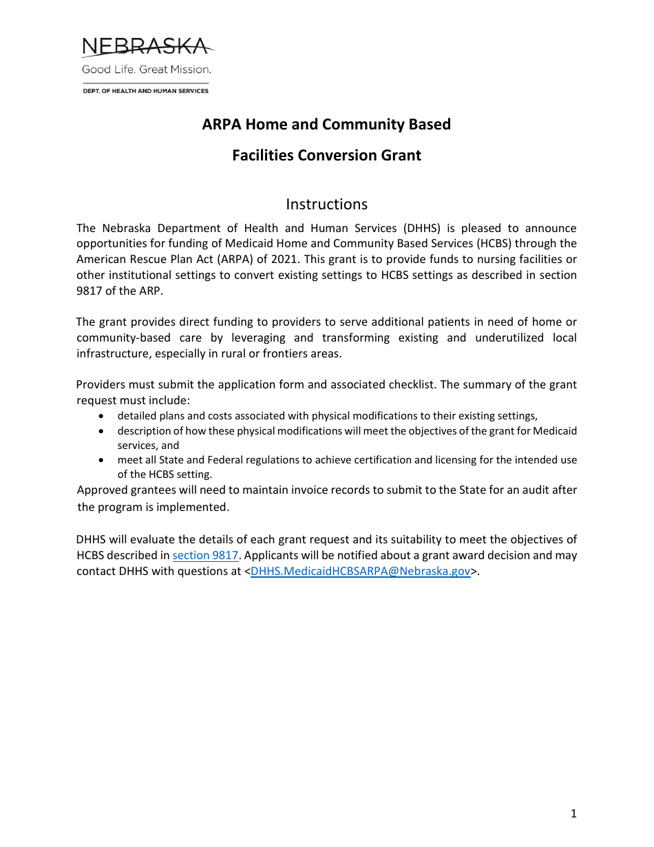 2024 Nebraska Arpa Home and Community Based Facilities Conversion Grant ...