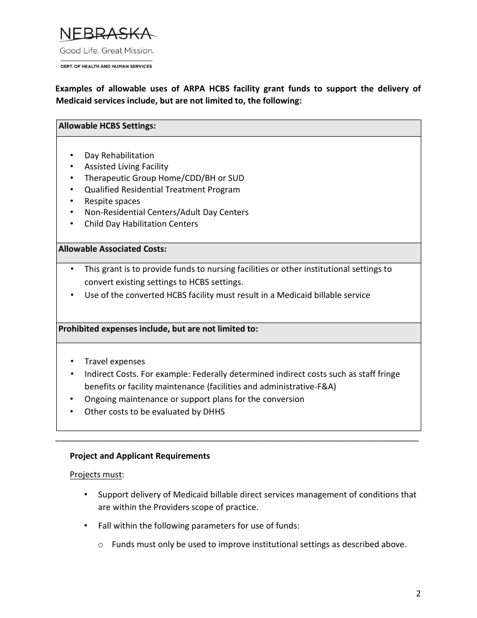 Arpa Home and Community Based Facilities Conversion Grant Application - Nebraska, Page 2