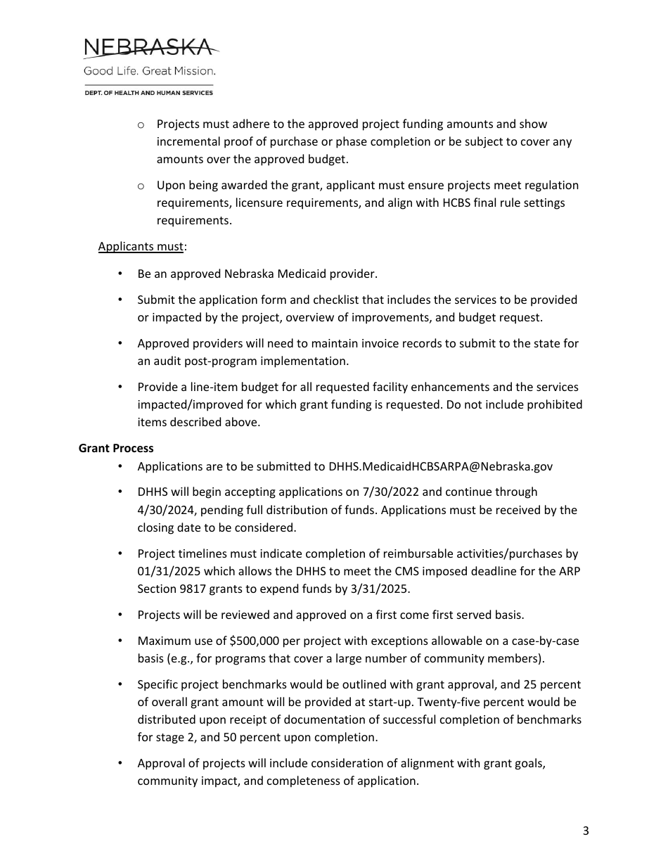 Arpa Home and Community Based Facilities Conversion Grant Application - Nebraska, Page 3