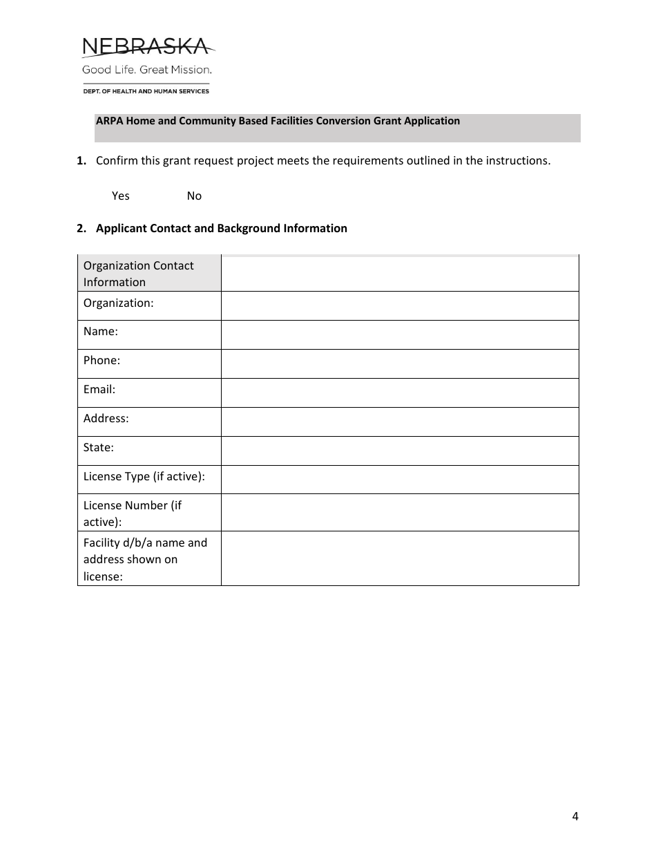 Arpa Home and Community Based Facilities Conversion Grant Application - Nebraska, Page 4