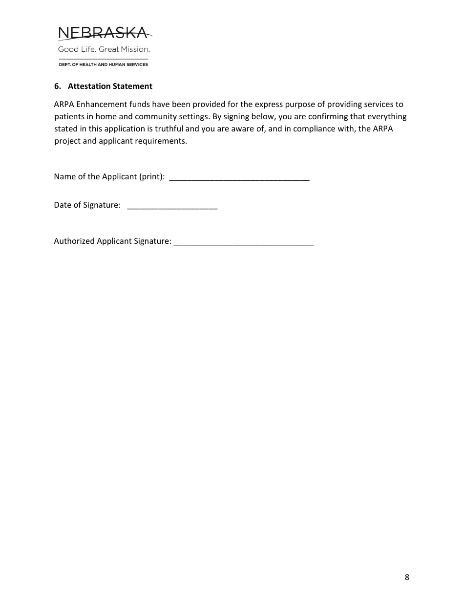 Arpa Home and Community Based Facilities Conversion Grant Application - Nebraska, Page 8